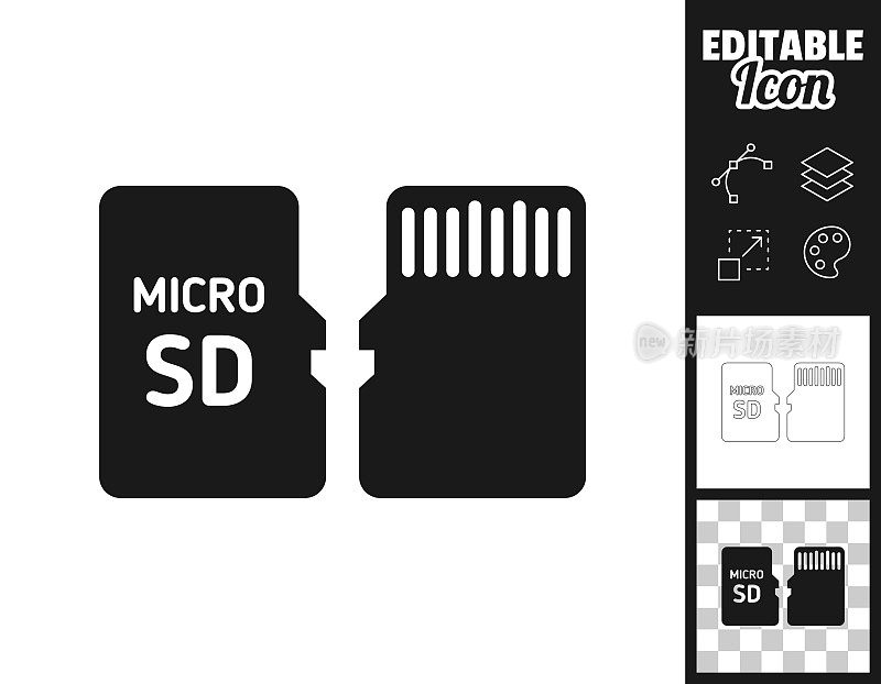 Micro SD卡-前后视图。图标设计。轻松地编辑